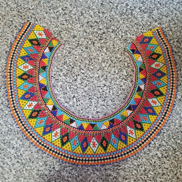 Large Rainbow Panamanian beaded collar necklace - Picture 1 of 8
